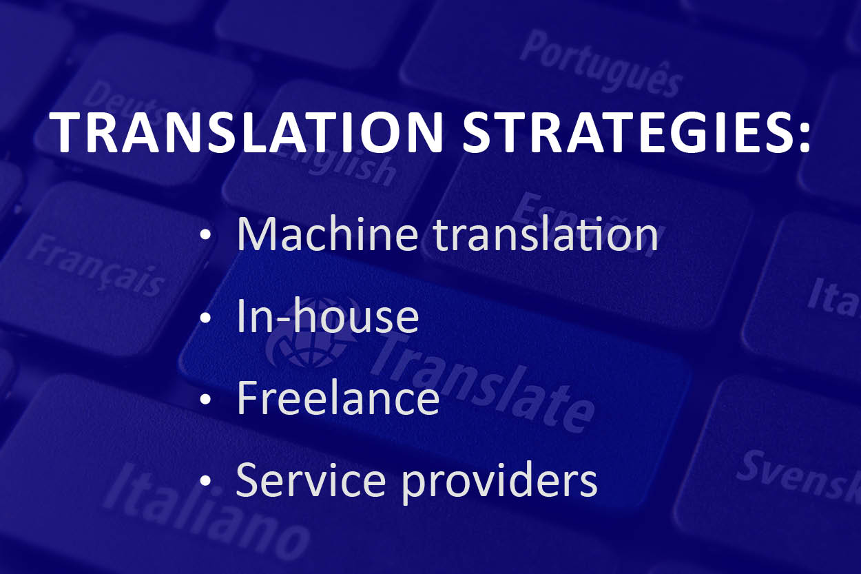 There are broadly four translation strategies. Machine learning, working in-house, hiring freelancers and contracting translation service providers